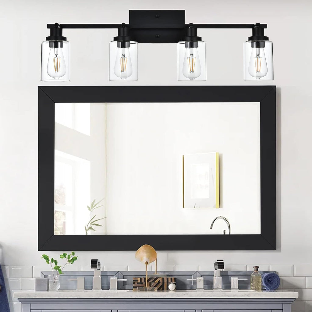 MELUCEE 4 Light Track Lighting Kit 28.7 Inch Bathroom Light Fixtures Matte Black Ceiling Spotlight Fixture for Hallway Foyer Bath Storage, Clear Glass Shade