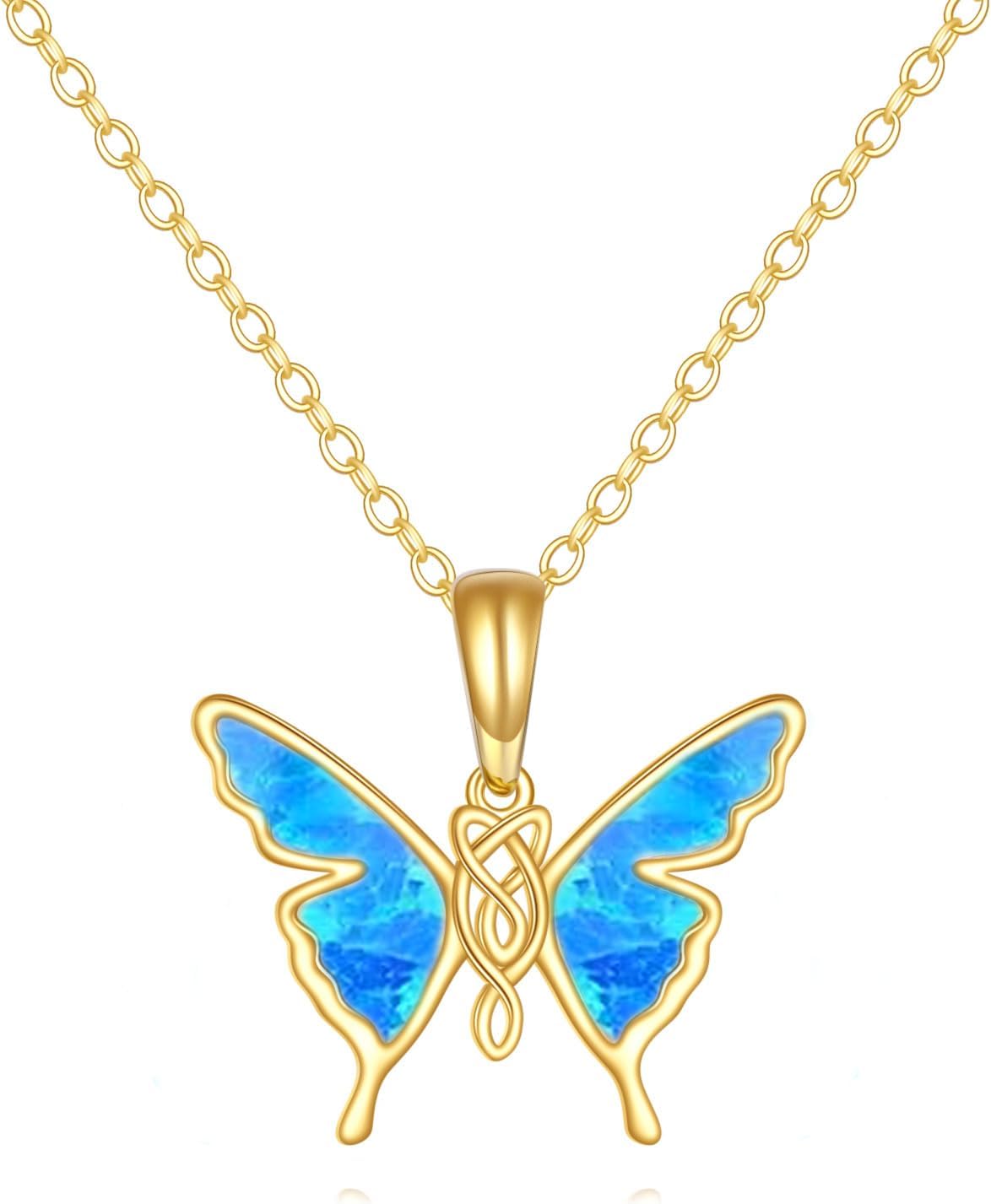 DOVRAN 14K Solid Gold Cat/Butterfly/Heart/Teardrop Necklace for Women 14K Gold Opal/Lapis Lazuli/Black Onyx Pendant Jewelry Gift for Women