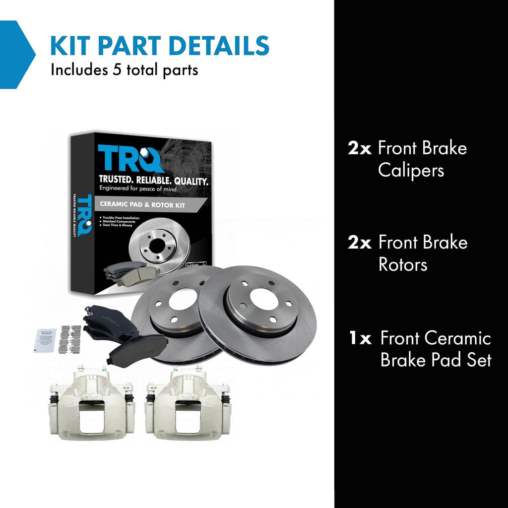 TRQ Front Brake Pad and Rotor Set Ceramic Vented Rotors Calipers Compatible with 2007-2012 Jeep Wrangler