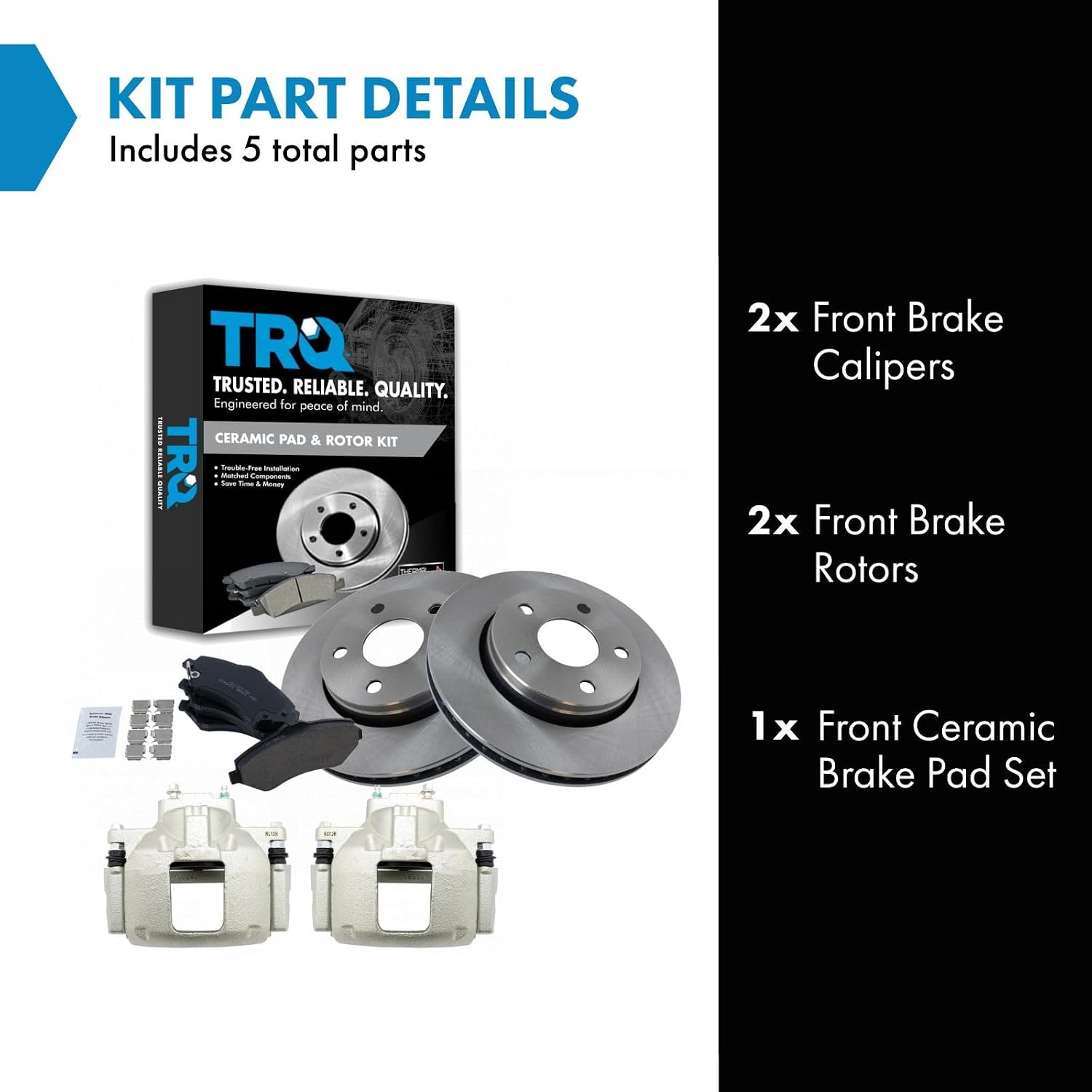 TRQ Front Brake Pad and Rotor Set Ceramic Vented Rotors Calipers Compatible with 2007-2012 Jeep Wrangler