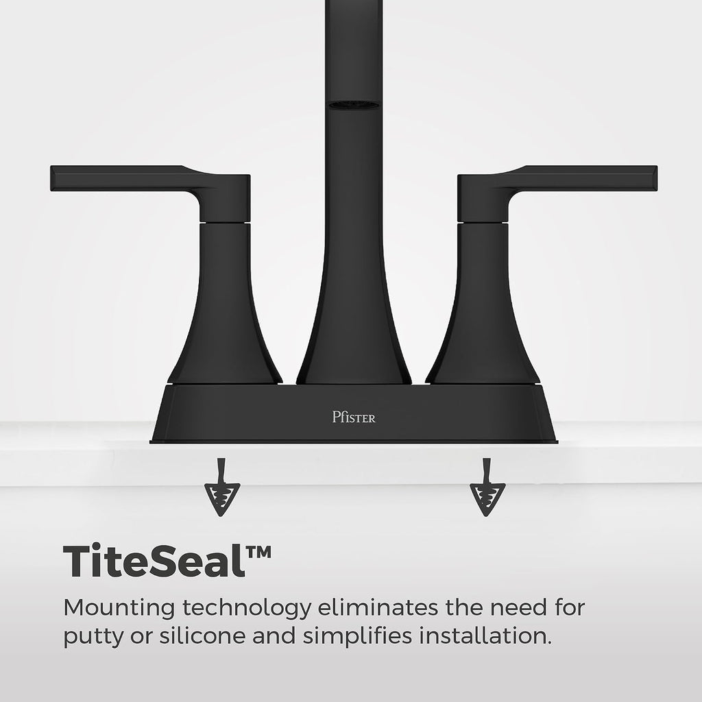 Pfister Vaneri 4 in Centerset Bathroom Sink Faucet 2-Handle 3-Hole Matte Black Vanity Faucet with Push & Seal Drain NSF Certified WaterSense Compliant LF048VRIBB