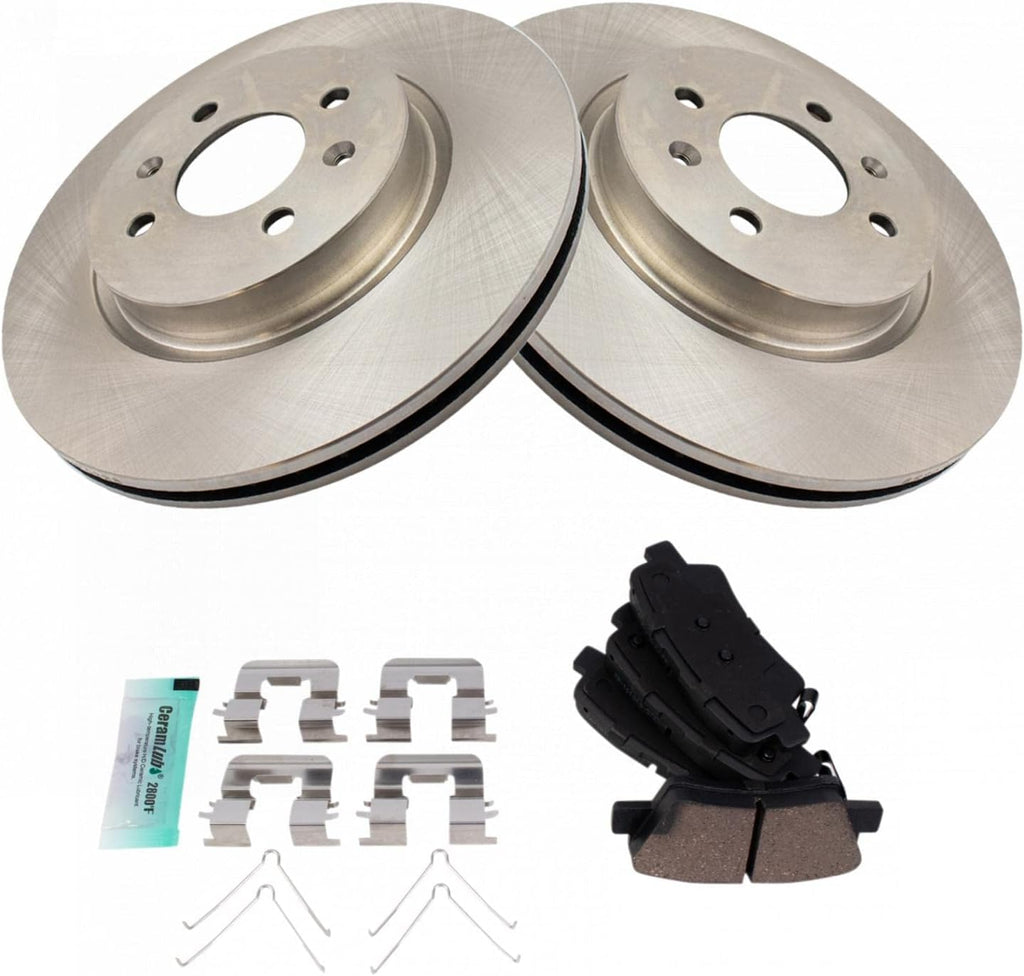 TRQ Front Brake Pad and Rotor Set Ceramic Vented Rotors Compatible with 2019-2020 Hyundai Accent 2018 Kia Rio