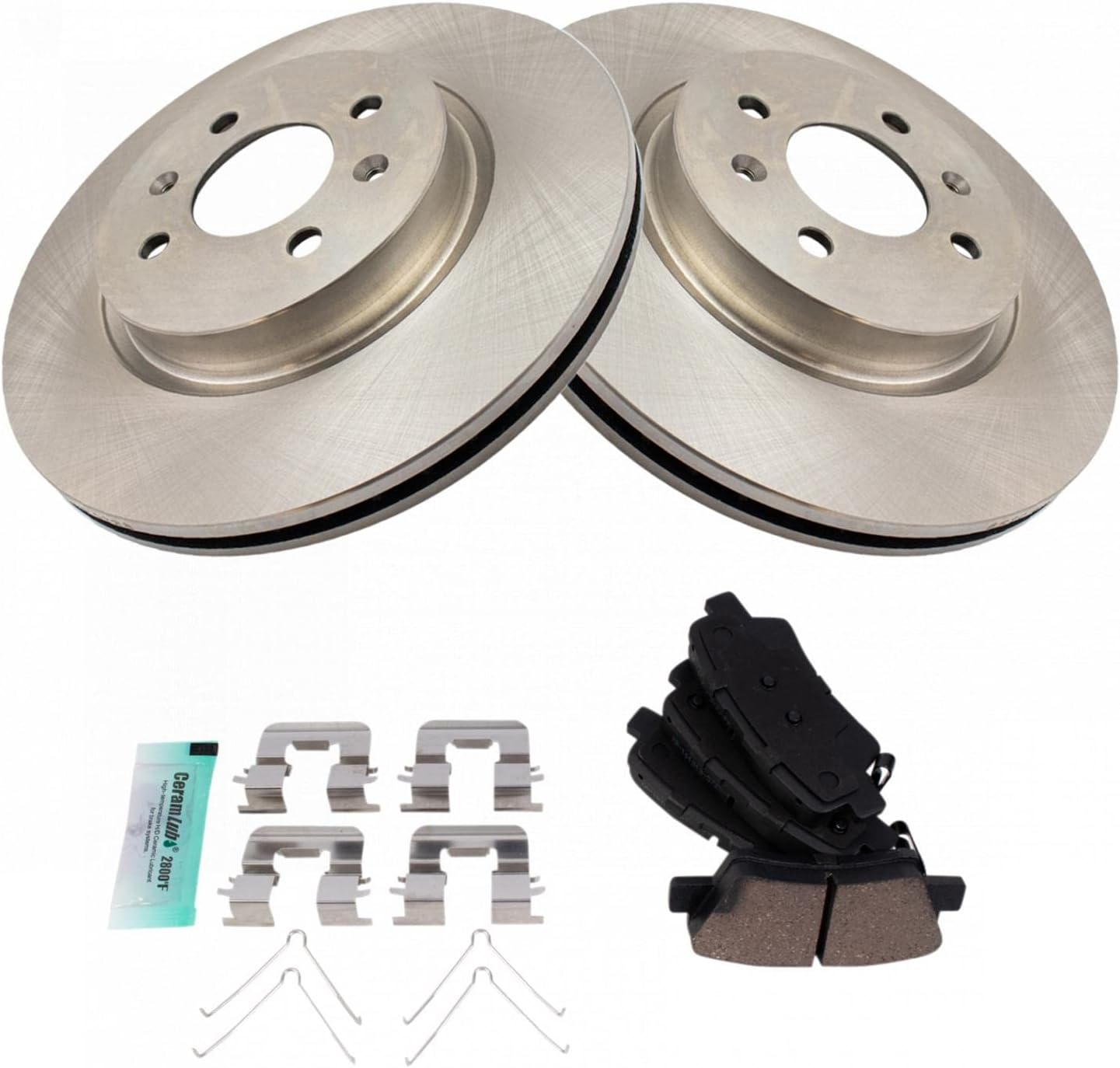TRQ Front Brake Pad and Rotor Set Ceramic Vented Rotors Compatible with 2019-2020 Hyundai Accent 2018 Kia Rio