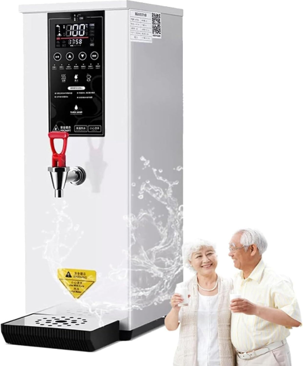 Commercial Hot Water Dispenser, Electric Water Boiler and Dispenser, Full-Automatic Boiling Water Machine Stainless Steel Liner and LCD Display for Tea Coffee Shop Dessert Shop Hotel White