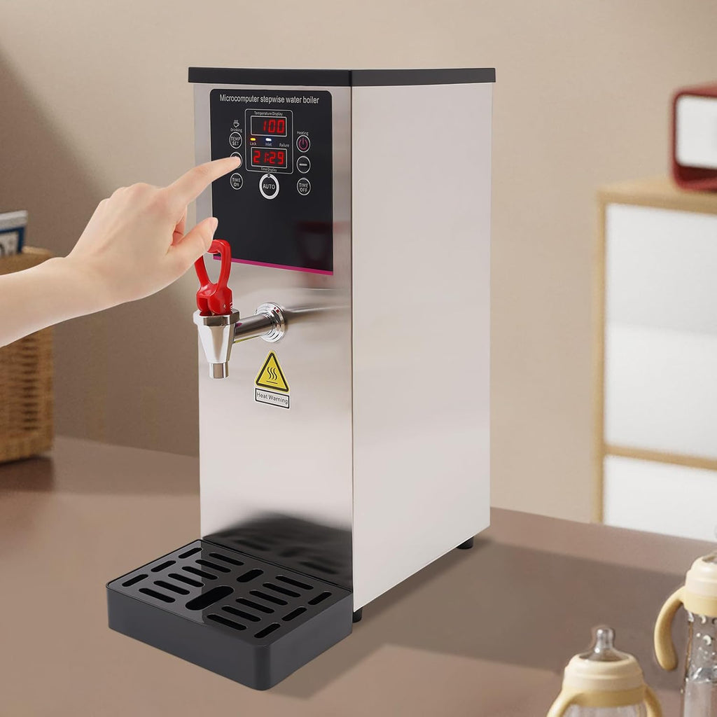 Step-Heating Commercial Hot Water Dispenser Countertop 2500W Fast Ready Water Boiler Machine Automatic 10L Water Boiler for Restaurant, Home, Office(10L,Silver)
