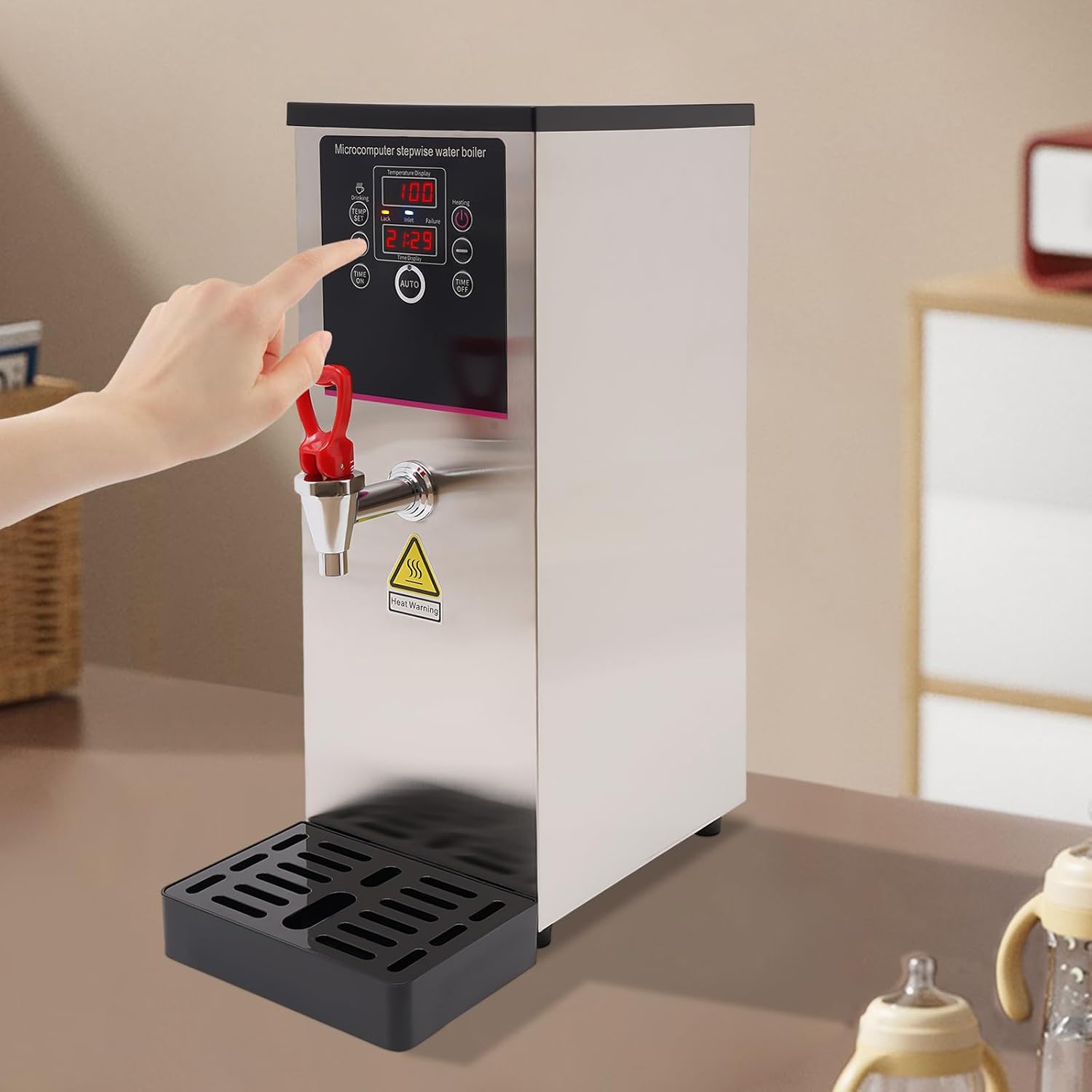 Step-Heating Commercial Hot Water Dispenser Countertop 2500W Fast Ready Water Boiler Machine Automatic 10L Water Boiler for Restaurant, Home, Office(10L,Silver)