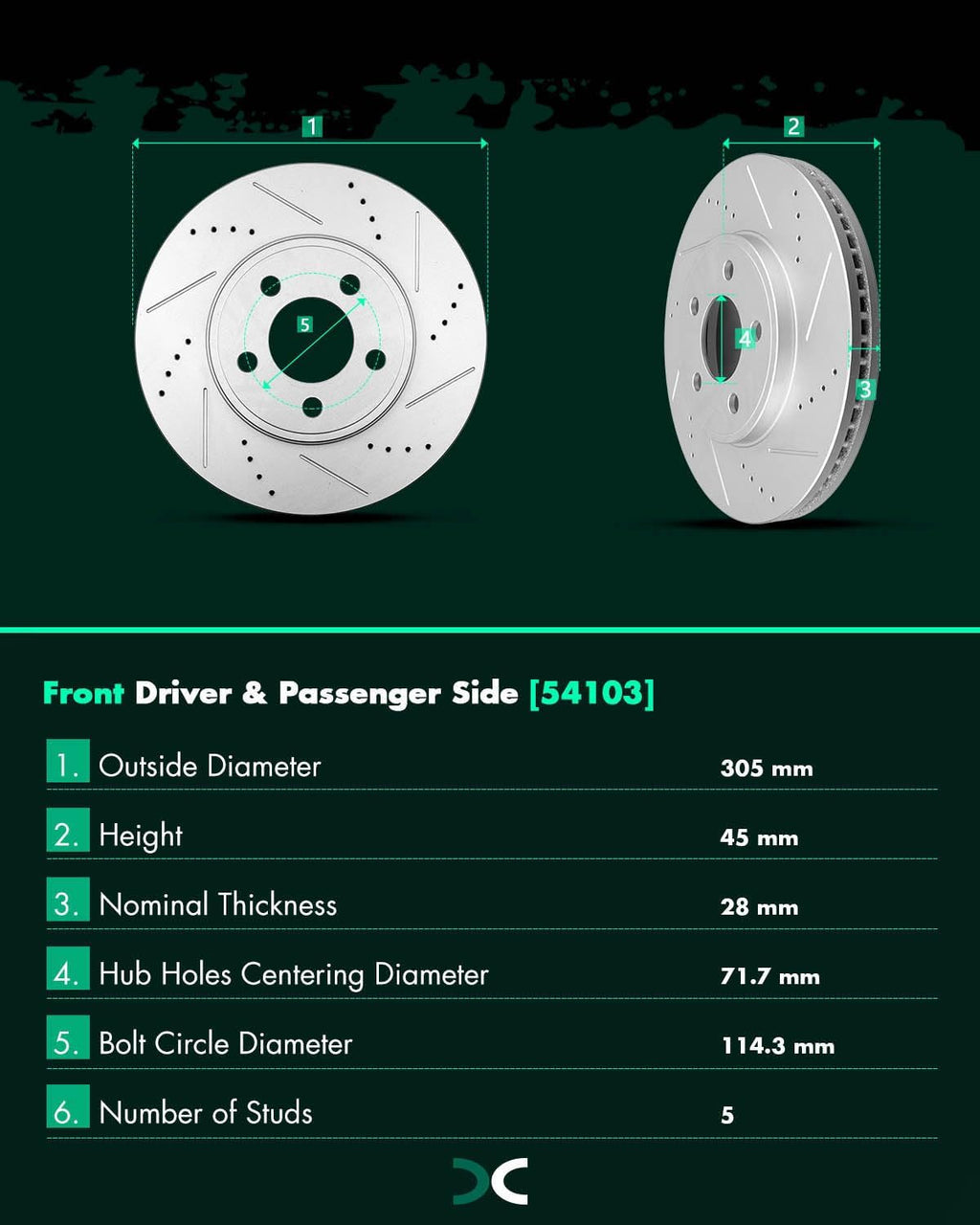 SCITOO Brake Kits For Ford For Crown Victoria/For Grand Marquis 2003-2011/For Town Car 2003-2011 Front Drilled Slotted Brake Rotors and Semi Metallic Brake Pads Replacement: 54103;D931
