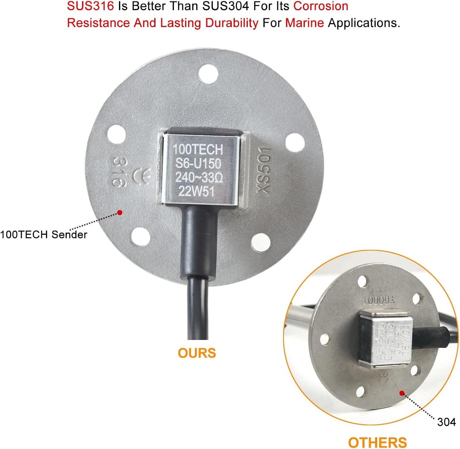 100TECH Boat Sending Unit for Fuel Tank 31'(787mm) Fuel Sender Marine for Boat Truck Car Diesel RV Vehicle Water Level Sensor Gas Gauge Sending Unit 240-33ohms
