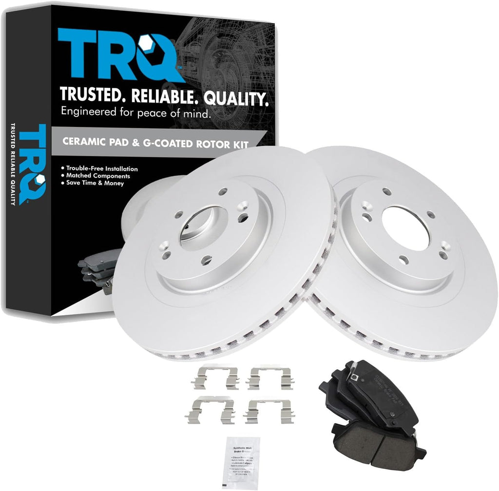 TRQ Front Brake Pad and Rotor Set Ceramic Coated Vented Rotors Compatible with 2013-2018 Hyundai Santa Fe Sport 2014-2015 Kia Sorento