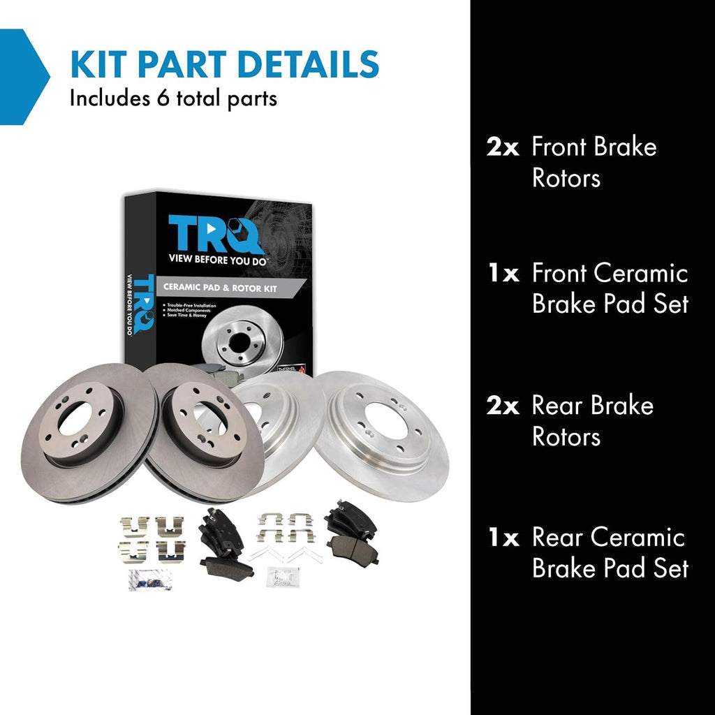 TRQ Front and Rear Brake Pad and Rotor Set Ceramic Vented Solid Rotors Compatible with 2017-2020 Hyundai Ioniq 2017-2019 Kia Niro
