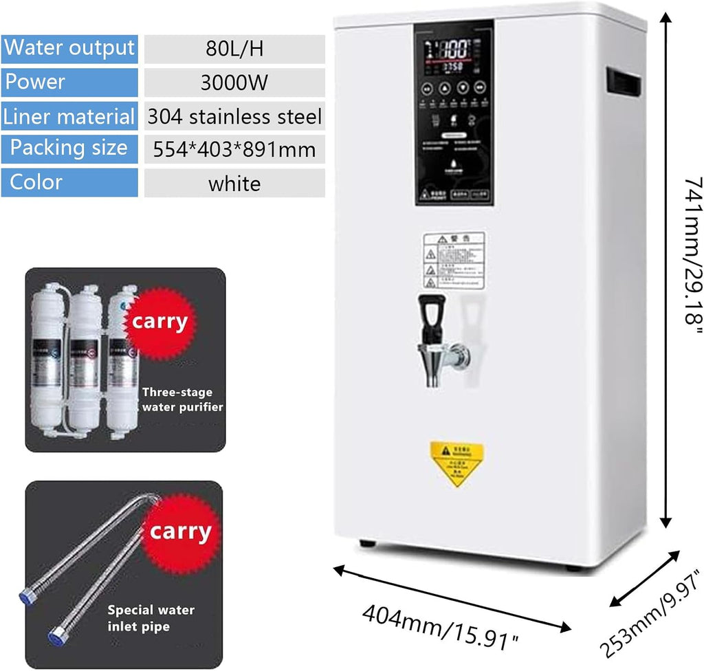 Commercial Hot Water Dispense Boiler, 45L/H,Electric Countertop Heating Boiler,Adjustable Temperature 40-100°C,for Tea,Dessert Shop,Hotel (White) A