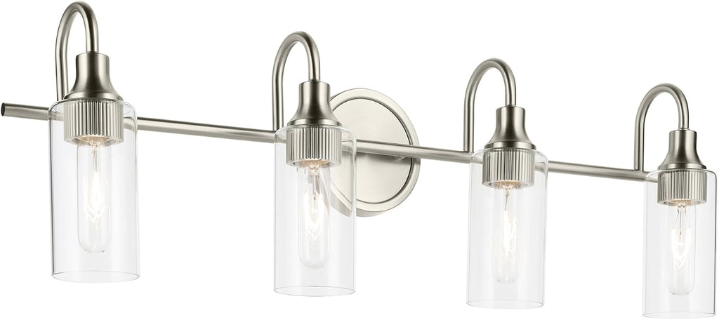 Kichler Kavi 31.5' 4-Light Bathroom Vanity Light Fixture with Clear Glass in Brushed Nickel, Damp Rated Modern Wall Mount for Powder Room Over Mirror (31.5' W x 10' H), 55212NI