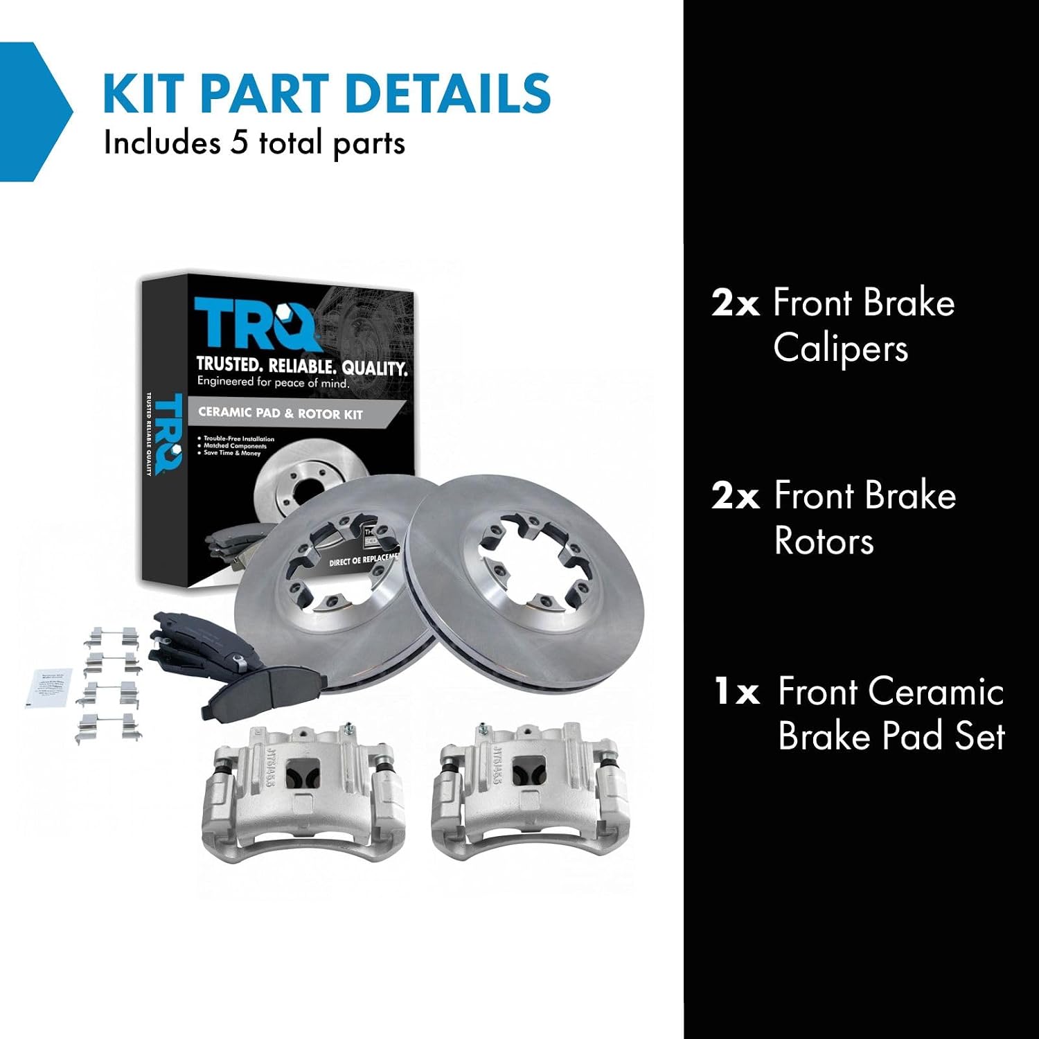 TRQ Front Brake Pad and Rotor Set Ceramic Vented Rotors Calipers Compatible with 2004-2008 Chevrolet Colorado GMC Canyon 2006 Isuzu i-280 i-350 2007-2008 i-290 i-370