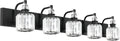 Ralbay Crystal Black Vanity Light Fixtures 5 Light Crystal Bathroom Light Fixtures Over Long Mirror Modern Matte Black Bath Wall Lights