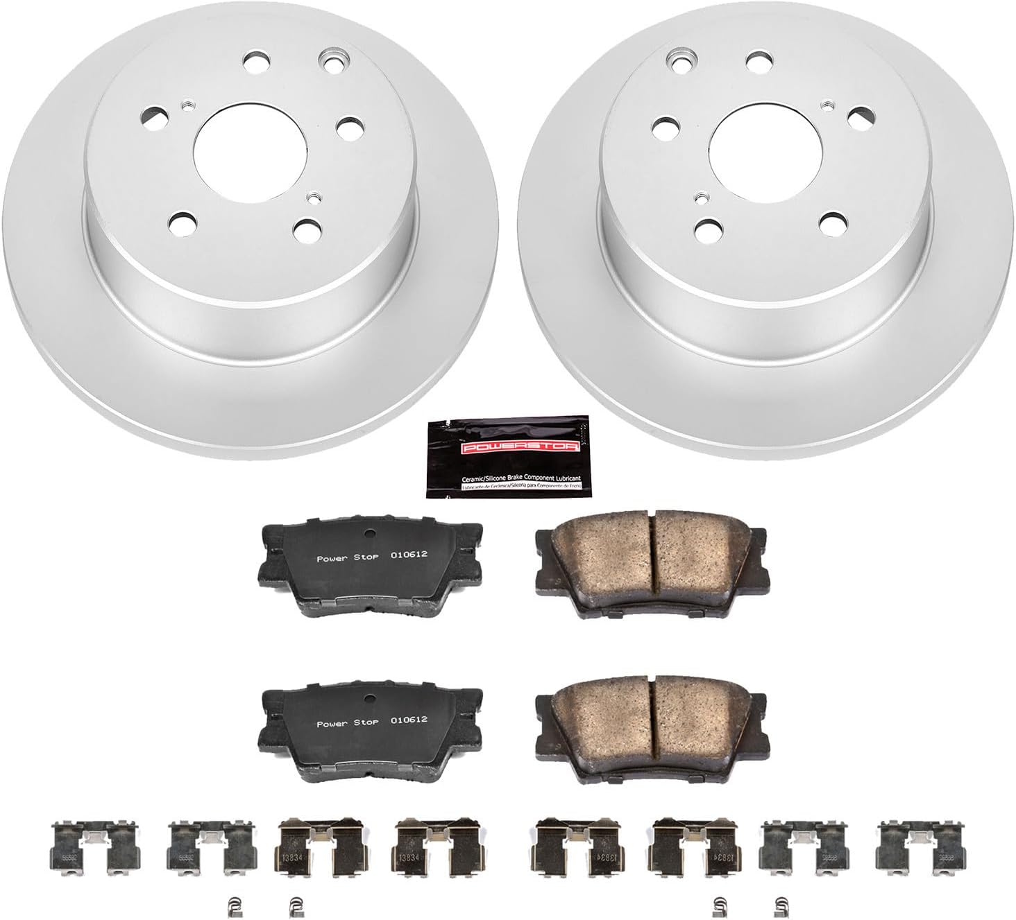 PowerStop Rear Brake Kit for Lexus HS250h 2010-12 | Toyota RAV4 2006-18 - Fully-Coated Disc Rotors with Z17 Ceramic Brake Pads Replacement, CRK4671