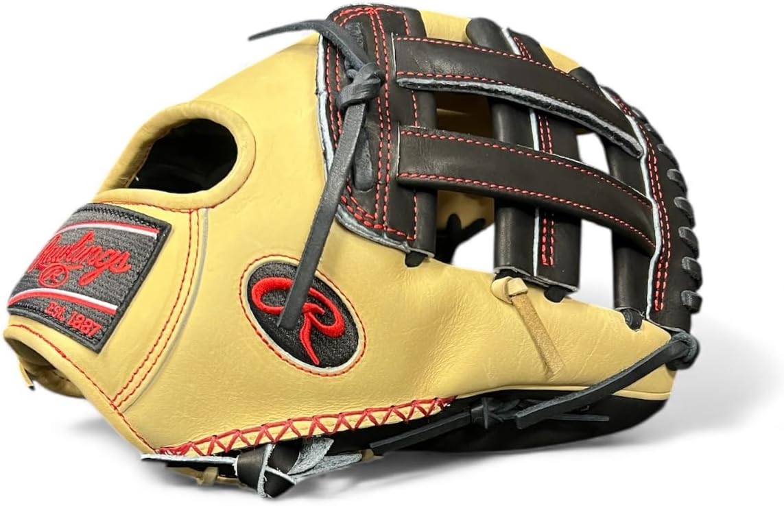 Rawlings Heart of the Hide 'Swaggy O' Baseball Glove – 12', 12.25', First Base Mitt & Catcher's Mitt – RHT & LHT – Pro Leather, Blonde/Black/Red Design