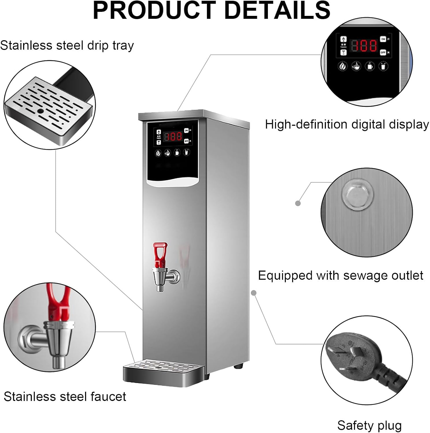Water Boiler Eletric Commercial Hot Water Dispenser Countertop with Filter, Commercial Hot Water Dispenser Countertop, for Restaurant, Home, Office Blackb