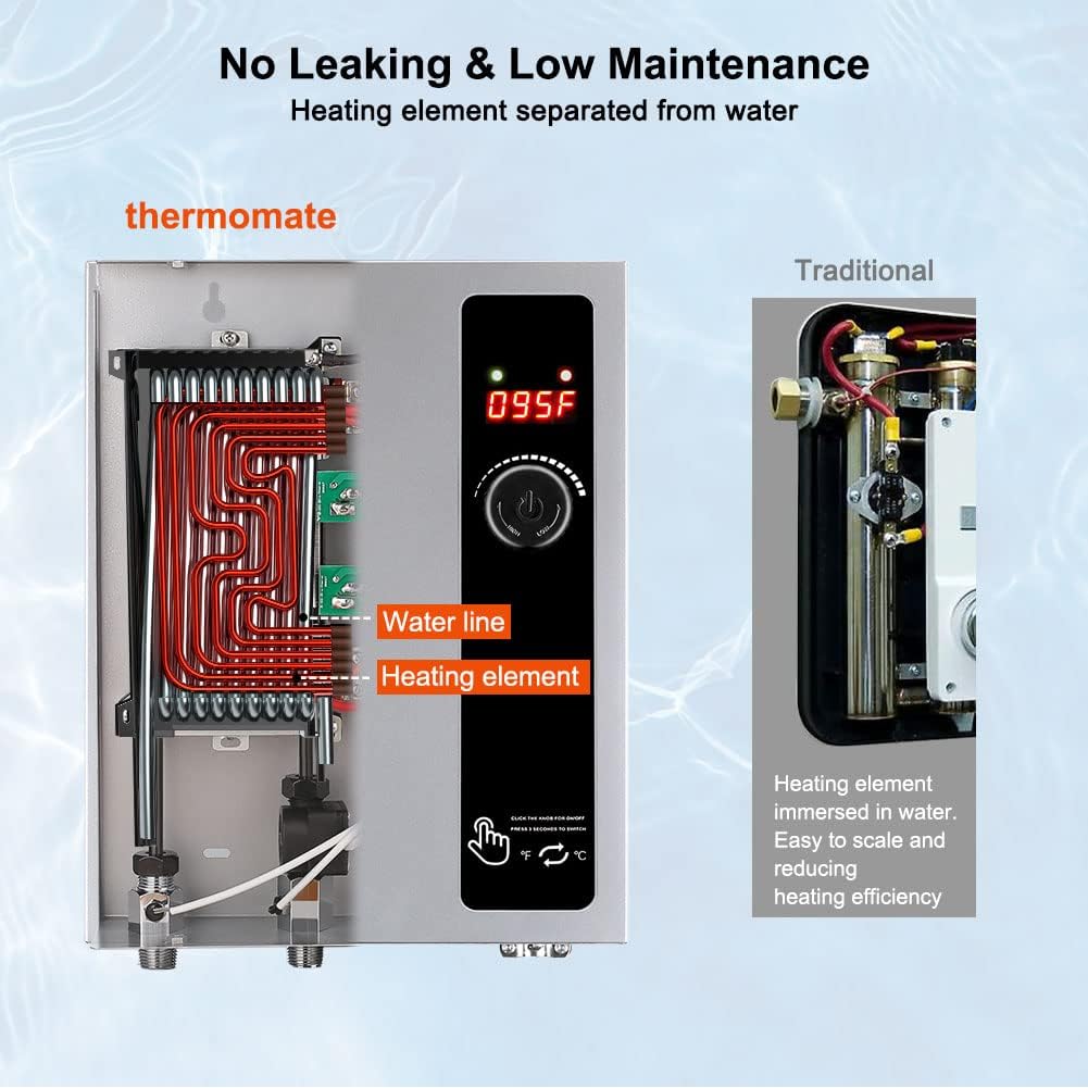 Tankless Water Heater Electric 24kW 208~240 Volt, ThermoMate On Demand Instant Endless Hot Water Heater, Digital Temperature Display for Residential Whole House Shower, 102A GRAY