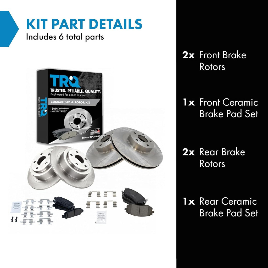 TRQ Front and Rear Brake Pad and Rotor Set Ceramic Vented Rotors Compatible with 2003-2006 Subaru Baja 2002-2004 Legacy Outback