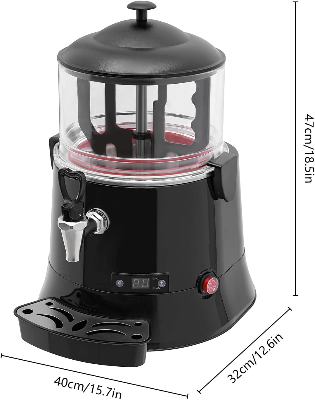 Commercial Hot Chocolate Machine, 5L/1.32Gal Black Stainless Steel Electric Chocolate Mixing Machine Hot Beverage Warmer Dispenser with 86-194℉ Temperature Control for Chocolate Coffee Milk Tea