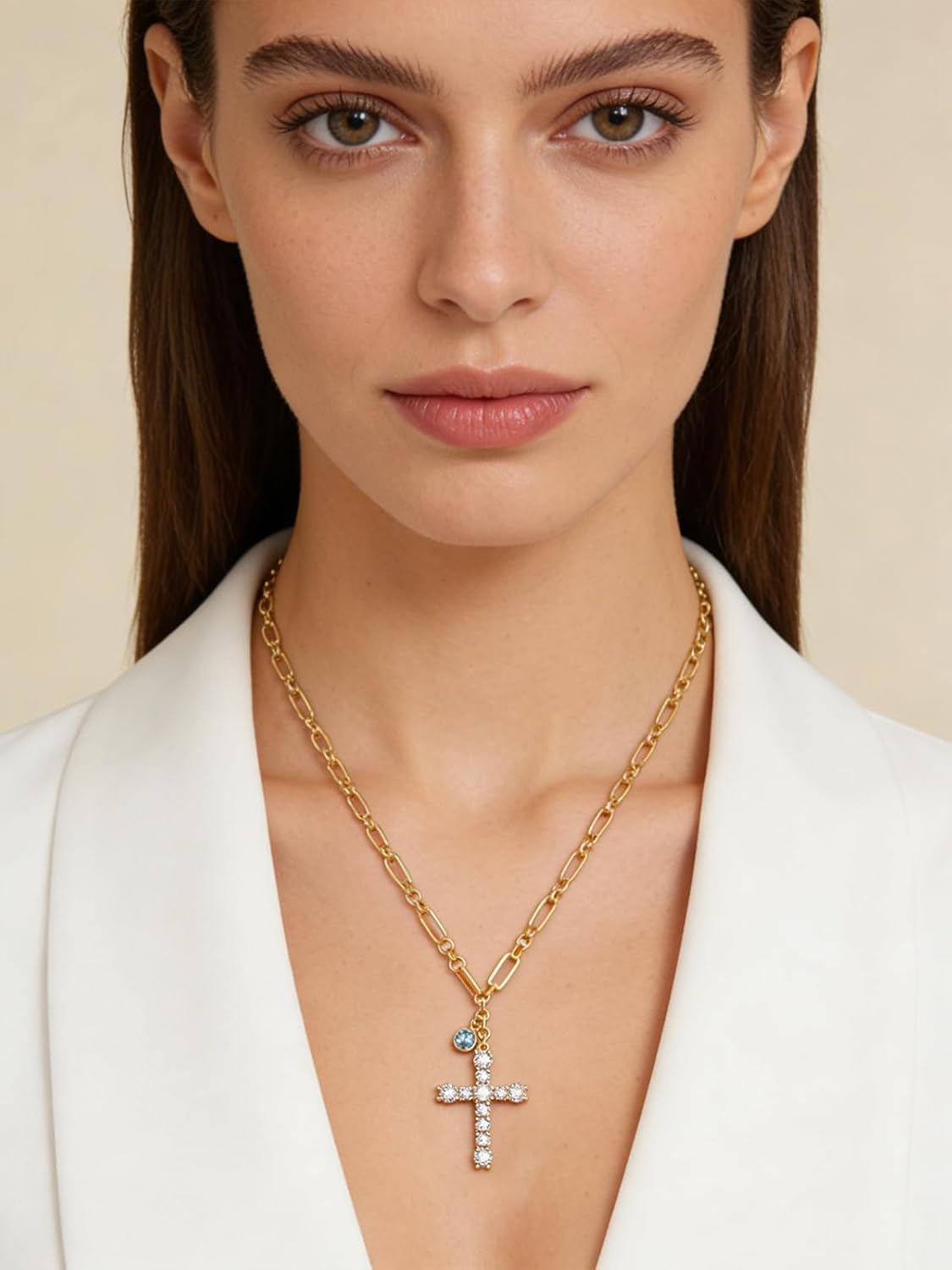 Cross Necklace for Women 14K Gold Birthstone Anniversary Birthday Gift for Wife Mom Protection Christian Jewelry Adjustable Chain