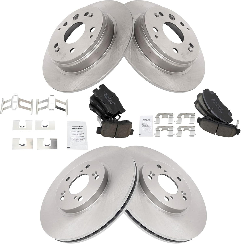 TRQ Front and Rear Brake Pad and Rotor Set Ceramic Vented Solid Rotors Compatible with 2004-2008 Acura TL