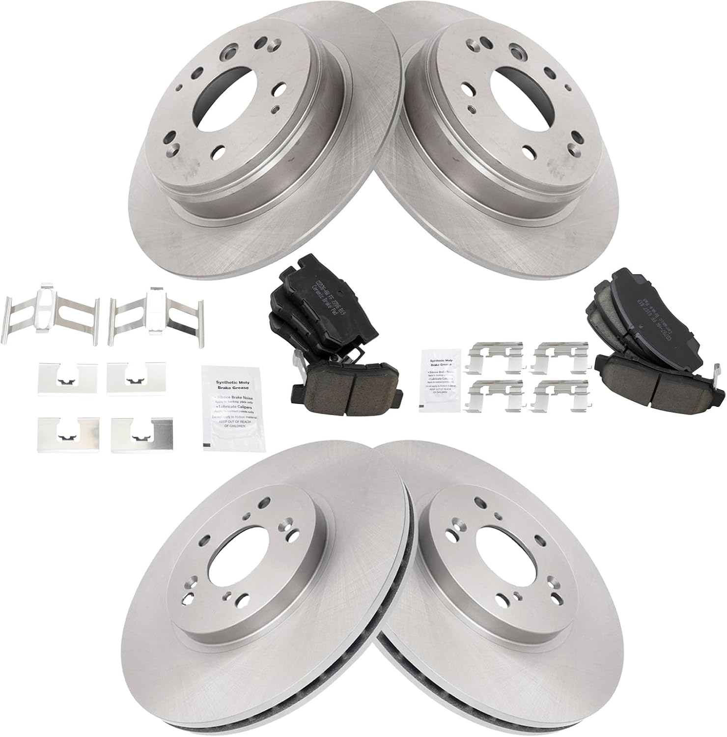TRQ Front and Rear Brake Pad and Rotor Set Ceramic Vented Solid Rotors Compatible with 2004-2008 Acura TL