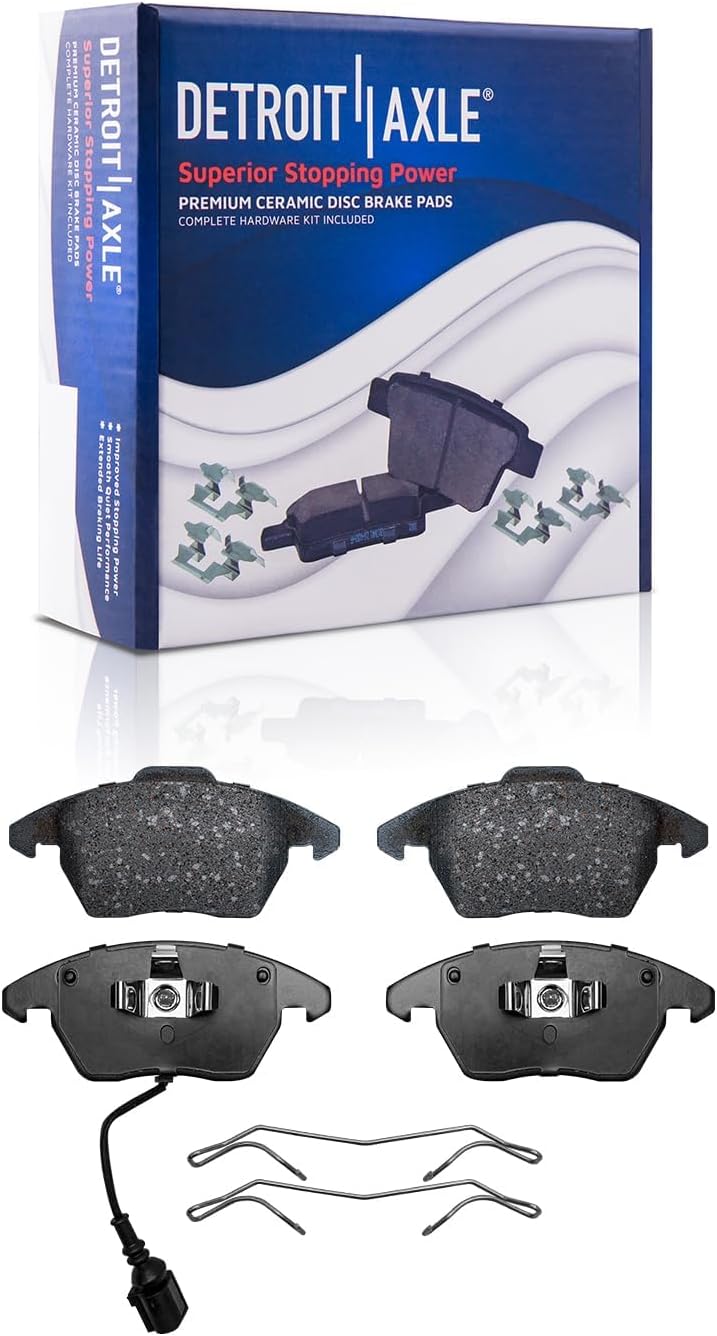 Detroit Axle - 6pc Front Brake Kit for Volkswagen Jetta Golf Eos Audi A3 Quattro, Disc Brake Rotors Ceramic Brakes Pads Wheel Bearing Hubs Replacement