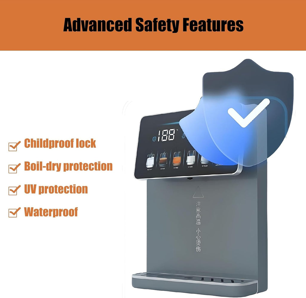 Wall-Mounted Mains Fed Unit Water Dispenser, Automatic Kitchen Cold Despenser with Safety Children's Lock, Hot Water 20L/h, for House Hold/Office(Gray)