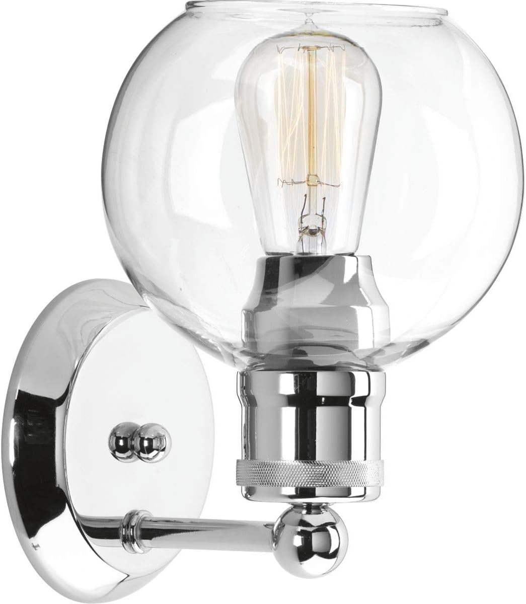 Progress Lighting Hansford Collection 1-Light Clear Glass Coastal Bath Vanity Light Polished Nickel