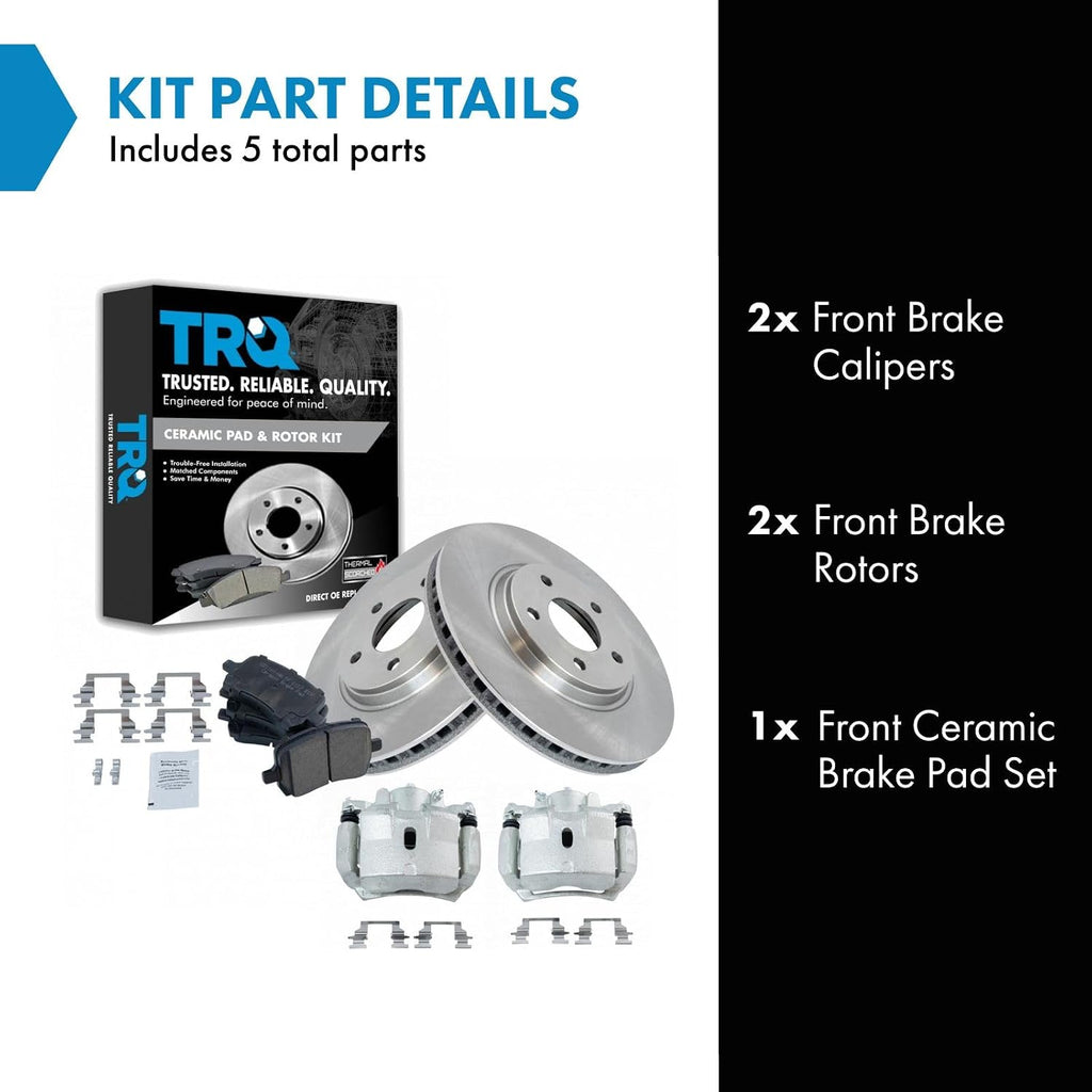 TRQ Front Brake Pad and Rotor Set Ceramic Vented Rotors Calipers Compatible with 2007-2012 Chevrolet Malibu 2007-2010 Pontiac G6 2007-2009 Saturn Aura