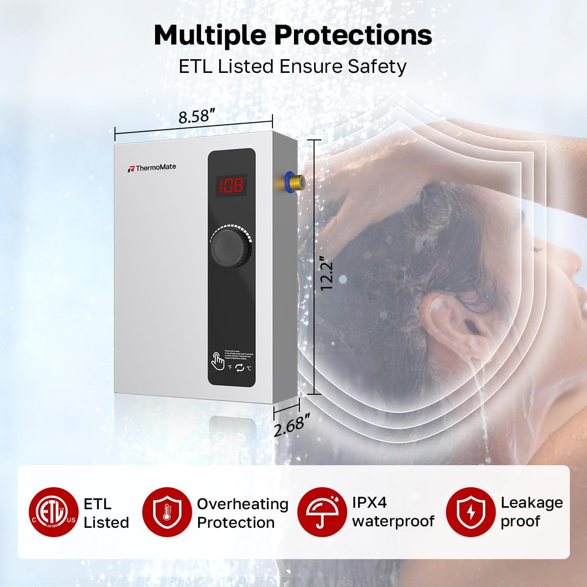 Tankless Water Heater Electric, ThermoMate 8kW at 240 Volt, On Demand Instant Hot Water Heater for Point of Use, Self-Modulating Save Energy, Save Space, 1.56GPM at 35°F Rise
