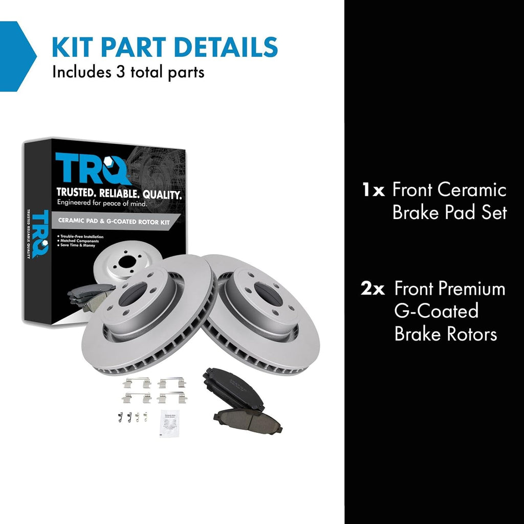 TRQ Front Brake Pad and Rotor Set Ceramic G Coated Vented Rotors Compatible with 2015-2017 Ford Mustang