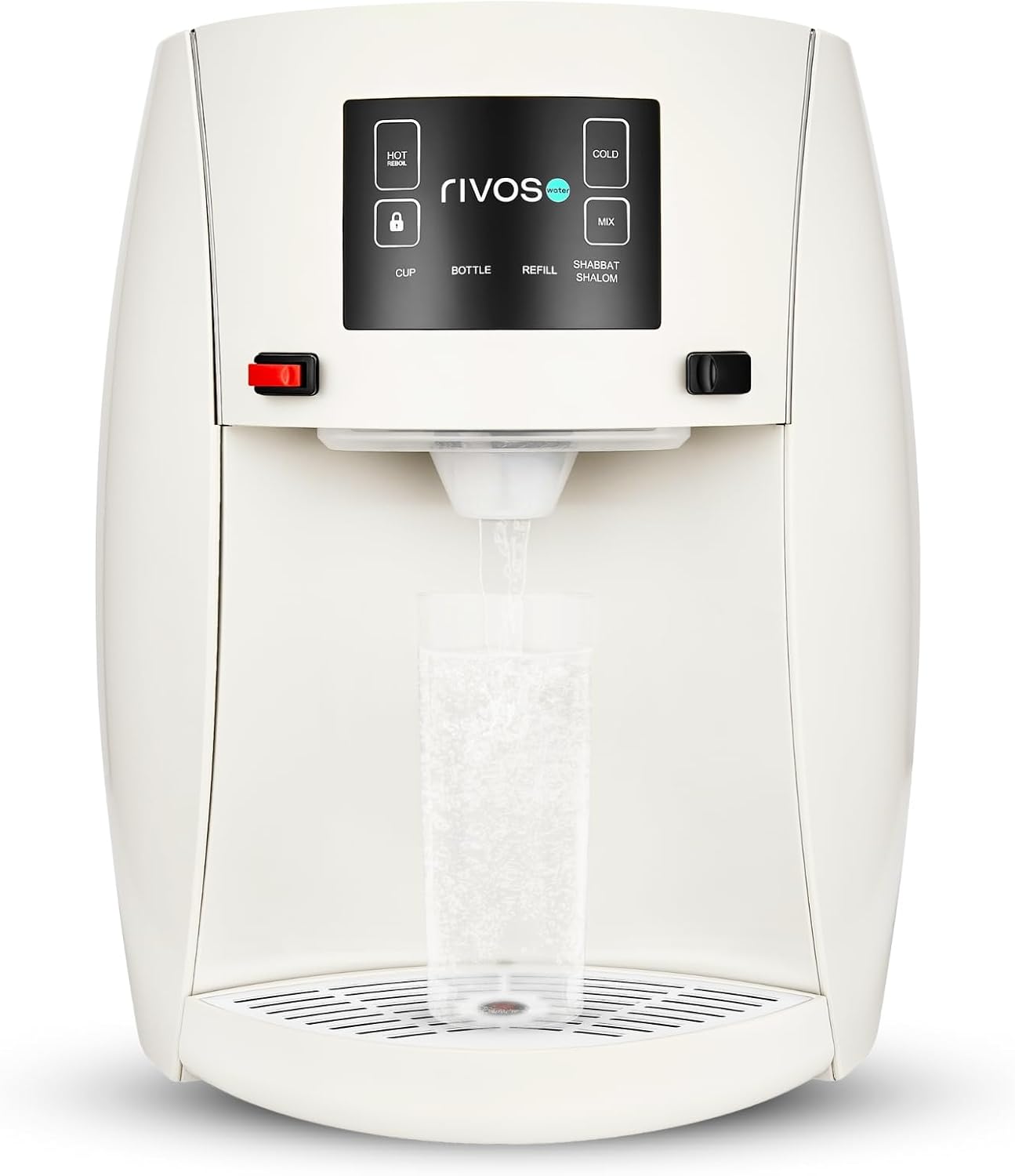 Rivos Spirit Smart Water Dispenser, Hot & Cold Countertop Dispenser, 316 Stainless Steel, Shabbat-Compatible System with Filter & Carbon Filter, Eco-Friendly Home & Office Hydration (Pearl White)