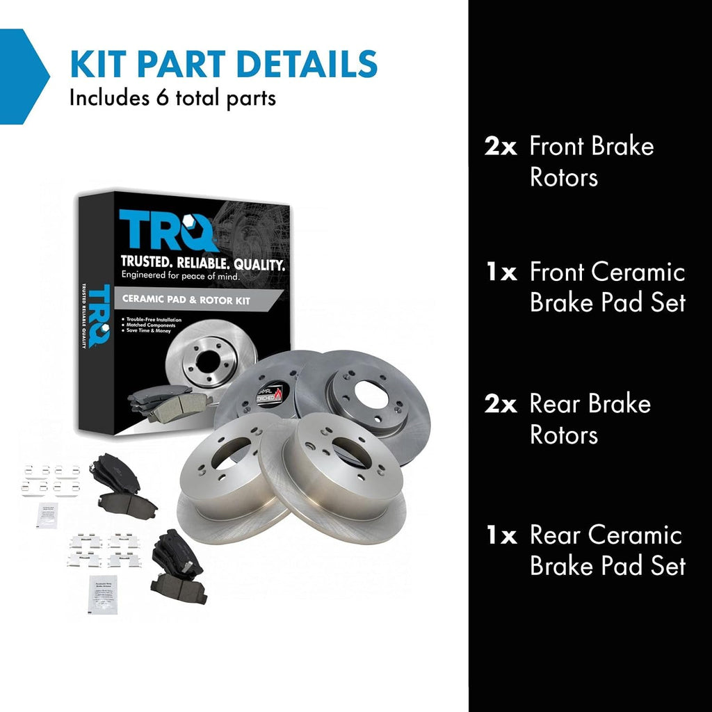 TRQ Front and Rear Brake Pad and Rotor Set Ceramic Vented Solid Rotors Compatible with 2001-2006 Hyundai Santa Fe