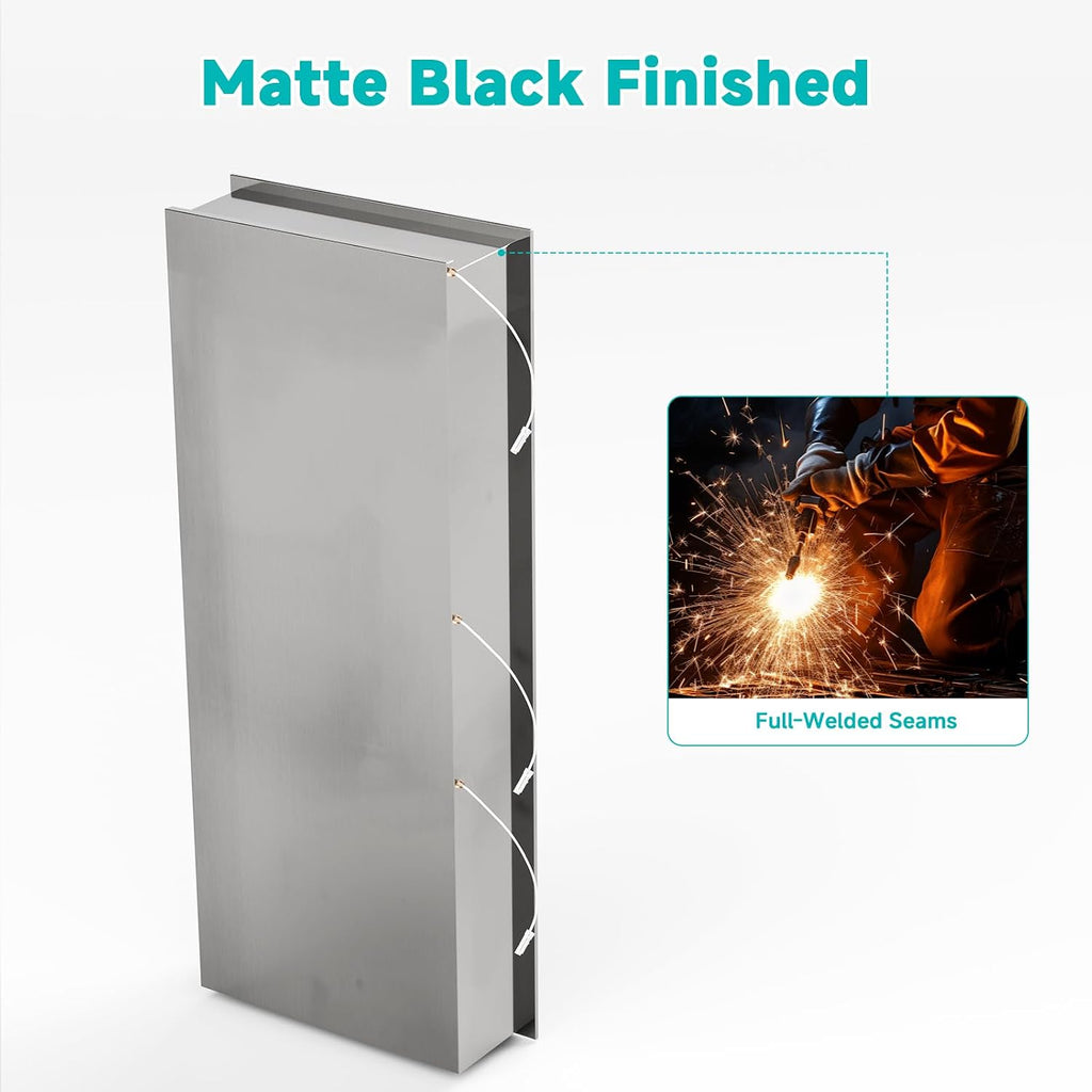 Stainless Steel LED Lights Shower Niche 12' x 30' – Recessed Wall Niche with 3-Tier Storage, Waterproof & Rustproof Modern Bathroom Shower Shelf (Brushed)
