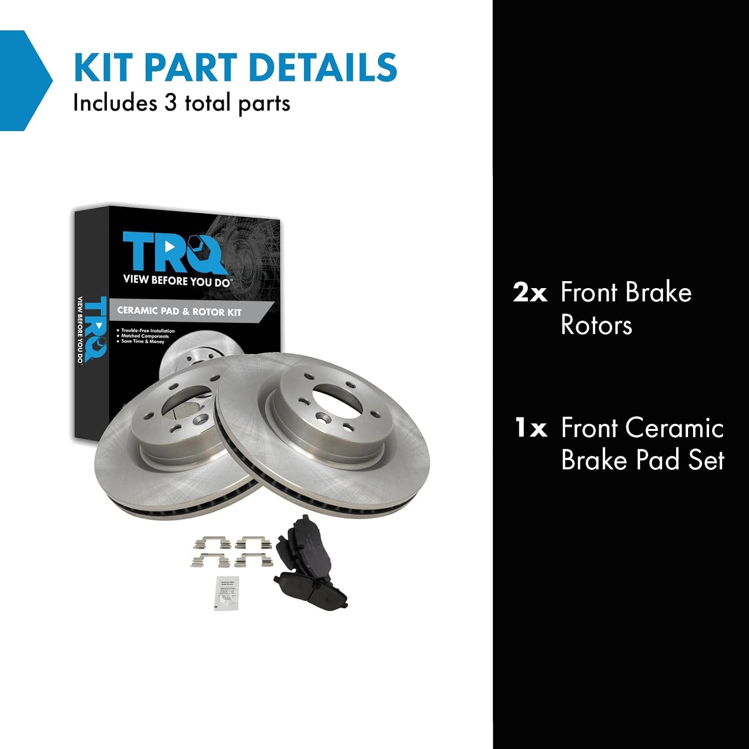 TRQ Front Brake Pad and Rotor Set Ceramic Vented Rotors Compatible with 2005-2009 Land Rover LR3 2006-2009 Range Rover Sport