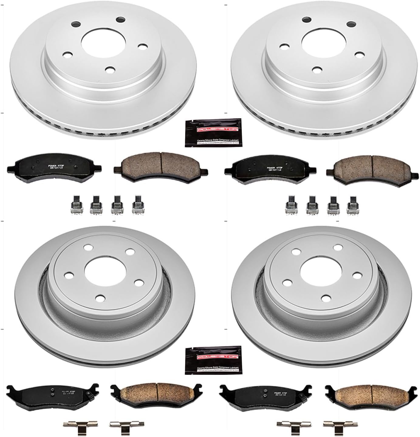 PowerStop Front and Rear Brake Kit for Chrysler Aspen 2007-09 |Dodge Durango 2007-09 |Ram 1500 2006-10 |Ram 1500 2011-18 - Fully-Coated Disc Rotors with Z17 Ceramic Brake Pads Replacement, CRK2164