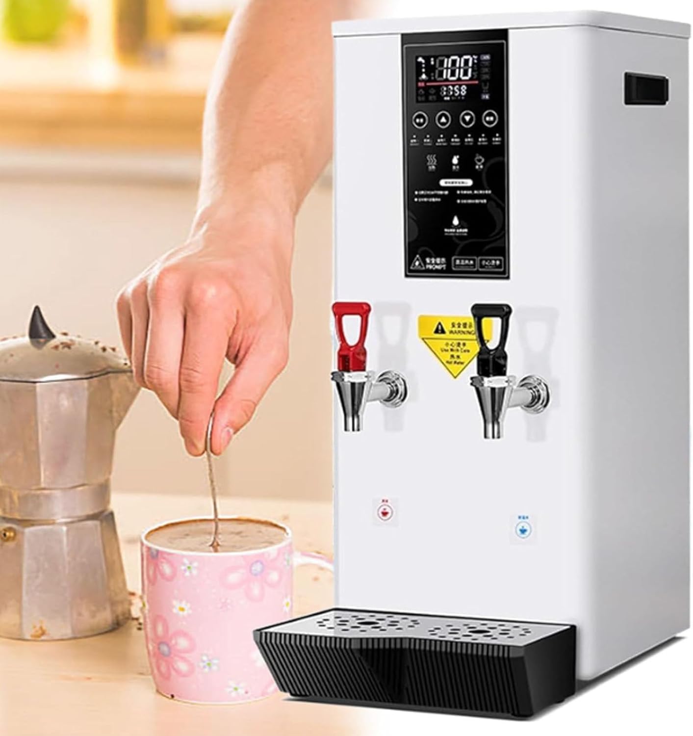 Commercial Instant Water Dispenser, 3000 w Desktop Electric Hot Water Boiler, 60°C to 100°C Adjustable, Automatic Hot Water Pot Digital Control Panel/Auto Temperature Control White