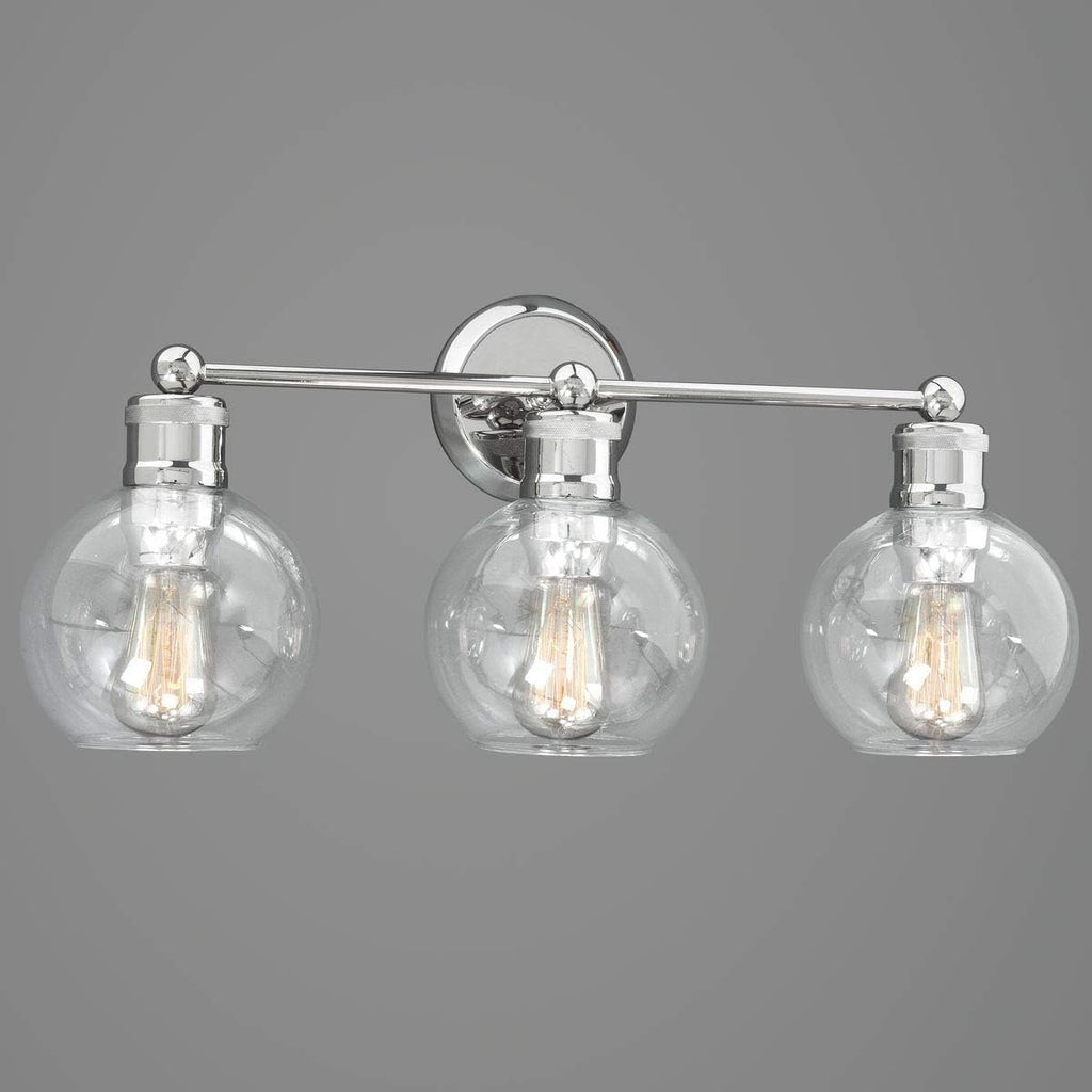 Hansford Collection 3-Light Clear Glass Coastal Bath Vanity Light Polished Nickel