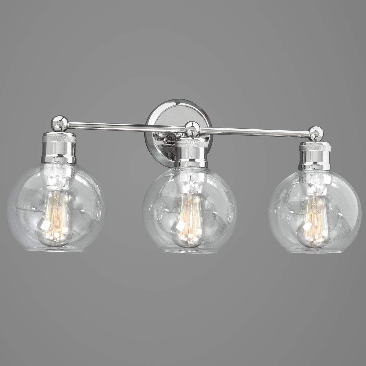 Hansford Collection 3-Light Clear Glass Coastal Bath Vanity Light Polished Nickel