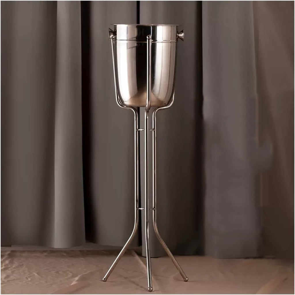 Ice Buckets Stainless Steel Double Wall Ice Bucket with Triangle Bracket Wine Chiller Ice Buckets for Parties Festival Bar Outdoor or Indoor Use, Height 32.2 inch, 5L Insulated Ice Bucket