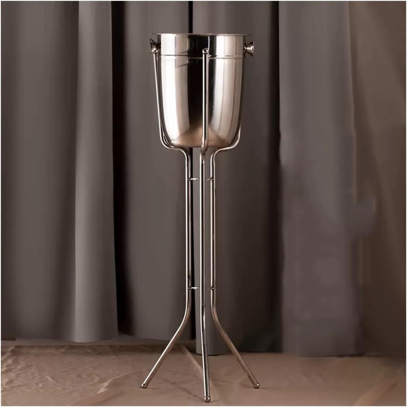 Ice Buckets Stainless Steel Double Wall Ice Bucket with Triangle Bracket Wine Chiller Ice Buckets for Parties Festival Bar Outdoor or Indoor Use, Height 32.2 inch, 5L Insulated Ice Bucket