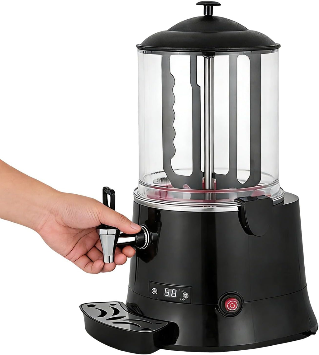 10L/5L Commercial Hot Chocolate Machine Maker & Dispenser, Stainless Steel Electric Chocolate Mixing Machine with Faucet for Heating Chocolate, Coffee, and Tea (Black)(10L)