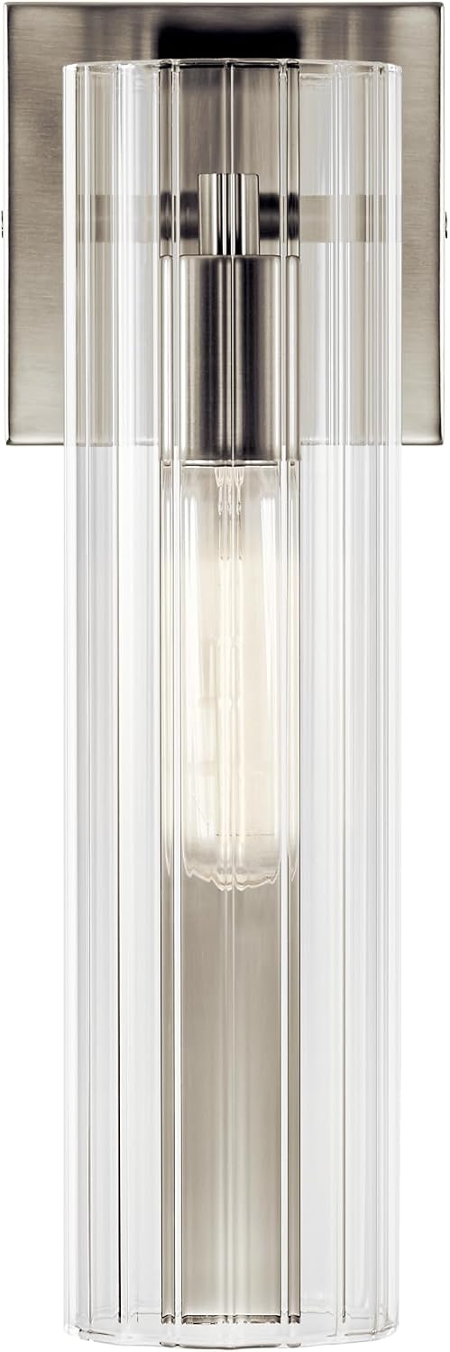 Kichler Jemsa 1 Light Wall Sconce, Modern Light with Clear Fluted Glass in Brushed Nickel for Bathroom, Powder Room, Sides of Fireplace, Down a Hallway, Kitchen, or Bedroom (14' x 4.75'), 55165NI