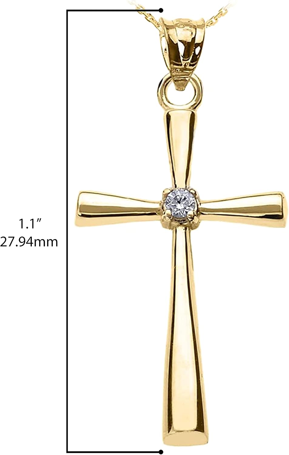 Religious Jewelry 10K Yellow Gold Solitaire Diamond Accented Cross Pendant Necklace (K-M Color, Promo Clarity) - Choice of Length
