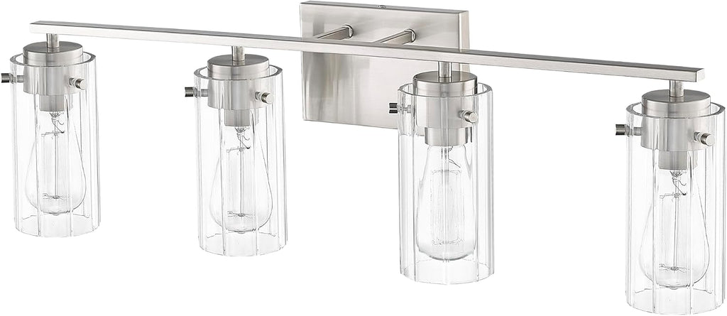 ML Lighting | Serena Collection | 10304-BN | 4 Light Vanity in Brushed Nickel Finish with Clear Ribbed Glass Shade | Versatile Design That adds High-End Texture and Elegance to Your Bathroom