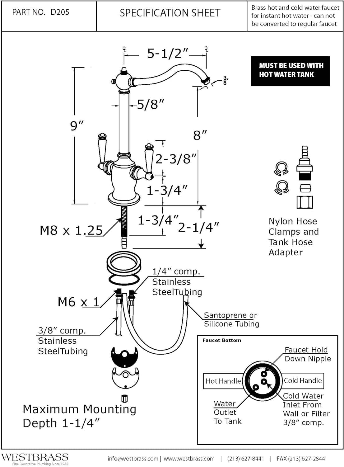 Westbrass DT1F205-26 Victorian 9 in. Instant Hot and Cold Faucet with HotMaster DigiHot Digital Tank System Water Dispenser, Polished Chrome