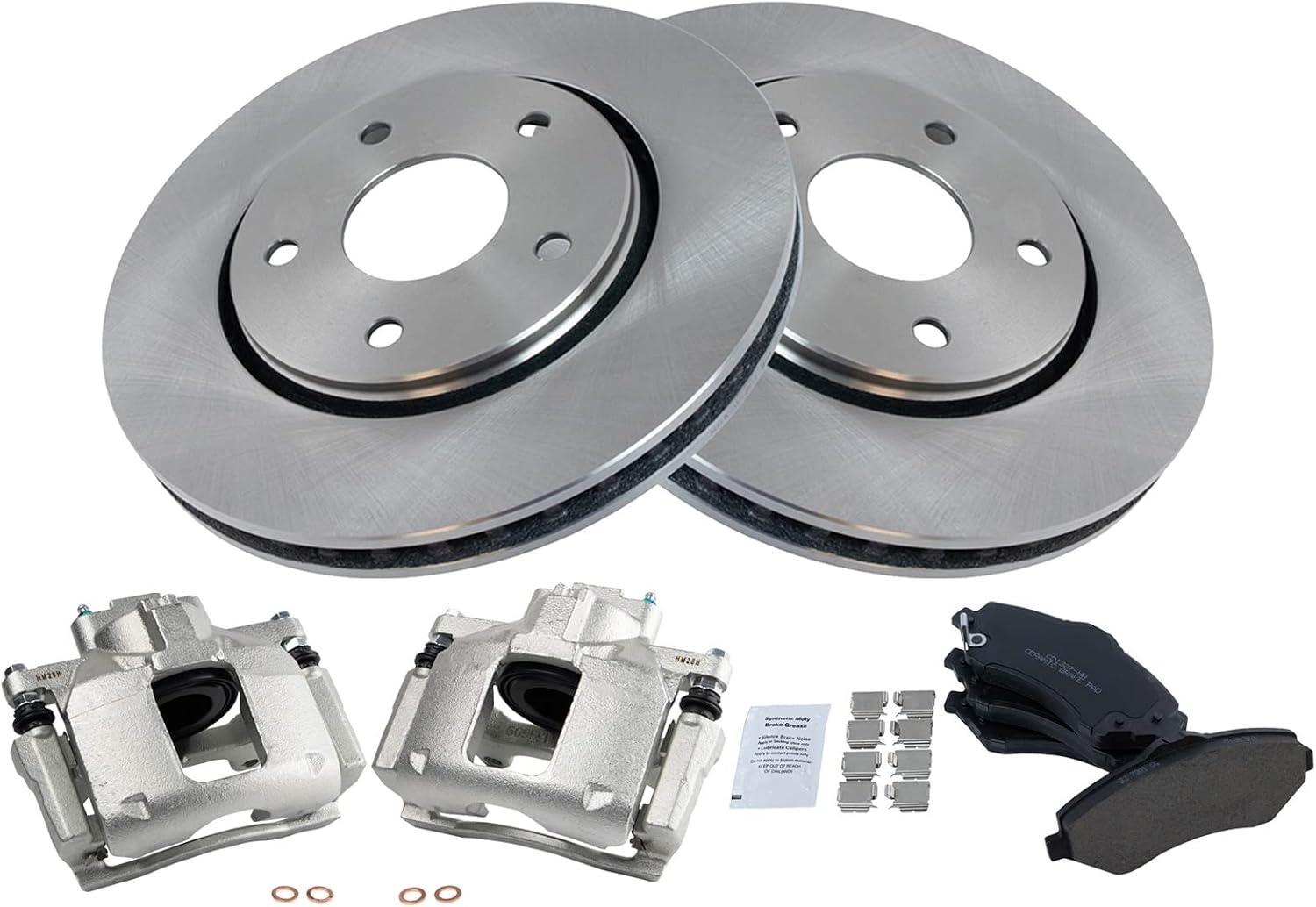 TRQ Front Brake Pad and Rotor Set Ceramic Rotors Calipers Compatible with 2009-2013 Dodge Journey