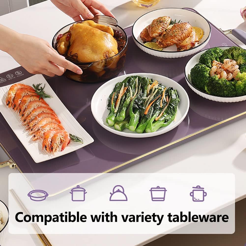 Plate Warmer Food Warmer Plate 300W Electric Ultrathin Glass Warming Tray Hot Plate with 80-120 °C 3 Gears AdjusTemperature Control 4H Timer and Touch Panel for Buffets Home Dinner
